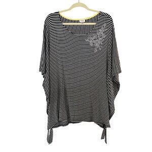 Avenue Womens Tunic Top Size 22 24 Sleeve Navy Blue White Asymmetrical